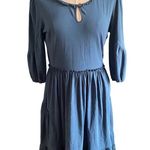 Matilda Jane Make Believe Hold The Key Teal Blue Crochet Trim Mini Dress Size M Photo 1
