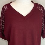 XL Women Waffle Top with Lace Sleeves Maroon NWT vneck Red Photo 4