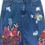 Anthropologie Gardener’s Denim Embellished Skirt Cecilia Prada SP Appliqué Rose Photo 0