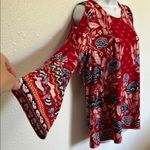 Style & Co . Fantasy Floral Red Blue Long Bell Sleeve Blouse Size Small Photo 2
