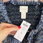 Chico's Chico’s Fringed Franklin Cardigan Sweater Jacket Blue Black 3 NWT XL Photo 2