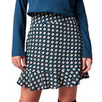 Band Of The Free New Diamond Print Ruffle Mini Skirt Colette Black Teal Size XS Photo 0