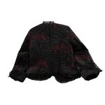 Grace Elements Womens  Black Quilted Red Floral Embroidered Jacket Ruffle Trim 8 Photo 6