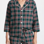 Sleepy Jones Marina Pajama Top Women’s XS Plaid Cotton Flannel 3/4 Sleeve Cozy Green Photo 0