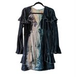 Chaser  Women's Long Sleeve V-neck Ruffle Tie Dye Mini Dress Green/Blue Sz M NWT Photo 2