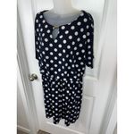 Ronni Nicole  Navy Blue White Polka Dot Dress Womens 12 Keyhole Neck Career Work Photo 5