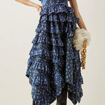 Ulla Johnson Nia Dress Womens 4 Blue Ruffle Tiered Sleeveless Boho Midi Cotton Photo 0