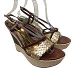 Audrey Brooke  9.5 Shakes Brown Gold Weave Espadrille Platform Wedge Sandals Photo 0