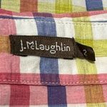 J. McLaughlin  Women’s 2 White Pink Blue Green Shadow Stripe Button Down Shirt Photo 4