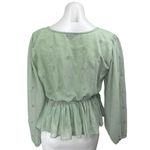 Lulus Green Long Sleeve Embellished Faux Wrap V Neck Peplum Blouse Top Size M Photo 1