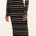 J.Crew NEW Knit Ribbed Sweater Dress Stripe Bell Sleeve Black White Md Academia Photo 0