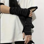 1 Pair of Black and grey striped fingerless gloves Photo 1