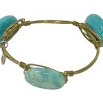 Bourbon and Boweties Bourbon and Bowties Bracelet Gold Tone Wire Wrapped Oval Green Agate Stone Photo 0
