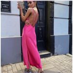 ZARA Fuchsia Pink Satin Cami Strappy Midi Dress Size S Photo 1