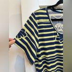 LuLaRoe  Classic Tee Navy & Yellow Striped Bow Blouse Top Pinup Plus Size 2X Photo 1