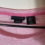 Tahari 100% Linen Pink Striped Short Sleeve Top Size XL Photo 1