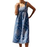 Sézane Sezane NWT Women’s Size 6 Blue Ecru Embroidered Sylvette Tie Back Midi Dress Photo 1