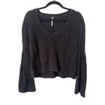 Free People  Damsel Flare Sleeve Ribbed‎ Knit Sweater Black Small Photo 1
