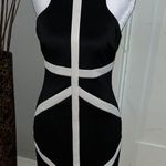 Bisou Bisou Black and White Halter Sheath Mini Dress Photo 0