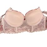 Adore Me Women's Longline Bra 34DD Pink Hearts Underwire Lace Trim Photo 9