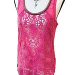 Miss Me Y2K VTG. PINK LACE CROCHET SHEER BEADED TOP BLOUSE MEDIUM Photo 0