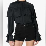 NEW Black The Drop Miriam Feminine Ruffle Yoke Shine Blouse Small Photo 0