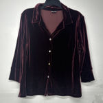 Boston Proper Women’s Blouse Large Burgundy Velvet Button Up Vintage Style Photo 0