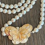 Kenneth Jay Lane for Avon vintage faux pearl necklace w butterfly enamel pendant Gold Photo 2