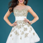 Jovani White and Gold Embellished Dress Bridal Engagement Prom Black Tie size 4 Photo 0