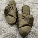 Birdies  The Songbird Mules Khaki Green Satin Quilted Sz. 8 Photo 0