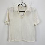 Madewell Crochet Knit V Neck Sweater Tee Polo Vintage Ivory Retro Medium NWT Photo 6
