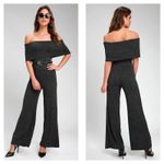 Lulus  Always Styling Charcoal Grey Off-the-Shoulder Ribbed Jumpsuit Size Small Photo 1