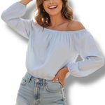 Brandy Melville John Galt Off The Shoulder Blue White Striped Crop Top Size OS Photo 0