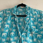 J. Crew Factory Elephant Print Cotton Short Sleeve Button Up Pajama Top Large Blue Photo 5