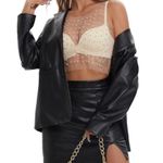 Love j Crewneck Sleveless Pearl & Rhinestone Sheer Ivory Mesh Crop Tank Top Photo 2