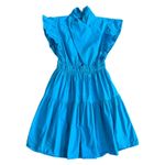 Line and Dot  Ruffle Mini Dress in Blue, Size M Photo 3