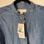 Michael Kors  Blue Button Down Shirt with Mandarin Collar Photo 4