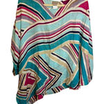 Chico's Poncho Women's Size Small/Medium Artsy Abstract Asymmetrical Blue Pink Photo 0