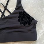 Zyia [ Active] Velvet Floral Black Strappy Sports Bra- Medium Photo 4
