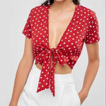 SheIn   Coquette Polka Dot front Tie  Shirt Size  Medium Photo 0