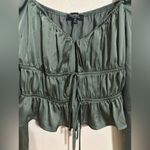 Mixed Threads Tie Front Square Neck Hunter Green Peasant Crop Blouse Size M Photo 2