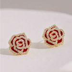 Gold and Red Rose Earrings Photo 3