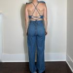 La Vie Rebecca Taylor Ruffle 100% Cotton Denim Jumpsuit Side Cutout Size Small Blue Photo 2