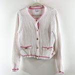 Nicole Miller  Long Sleeve Cotton Button Up Cardigan Sweater White Pink Medium Photo 1