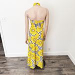 [Vintage] 70s Yellow Gingham Floral Print High Neck Halter Maxi Dress Sz Small S Photo 1