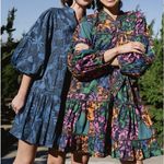 Briton Court Hattie‎ Dress In Dutch Blue Balloon Puff Sleeves Tropical Palm Sz M Size M Photo 1