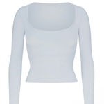 SKIMS NWOT Cotton Jersey Square-neck Long Sleeve Crop Zen Blue Size Medium Photo 0