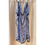 Versace 100% Silk Chiffon 52” Scarf Shawl in blue & lavender | Authentic, EUC Photo 3