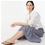 J.Crew Smocked Blue and White Midi skirt in Gingham Print Photo 1