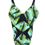 Sun & Sea Tropical Leaf Print Cut Out One Piece Swimsuit Size 10 Blue Photo 1